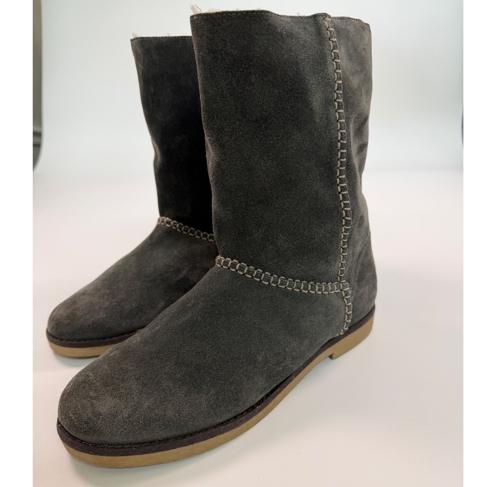 Coolway Grey Suede Shearling Lined Mid Calf Boots Boho Minimalist EU 42 US 11